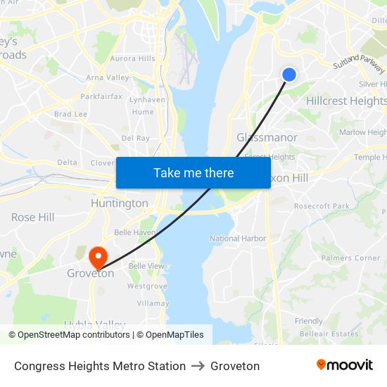 Congress Heights Metro Station to Groveton map