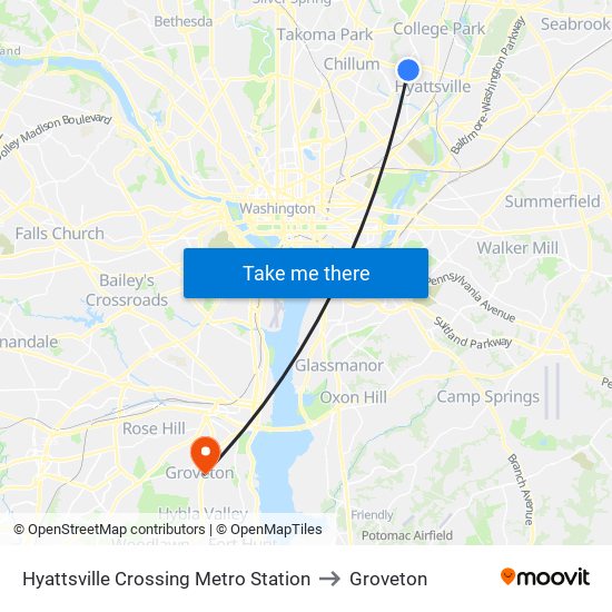 Hyattsville Crossing Metro Station to Groveton map