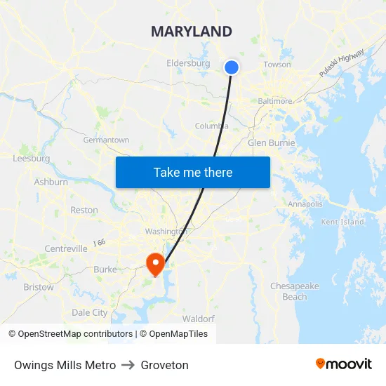 Owings Mills Metro to Groveton map