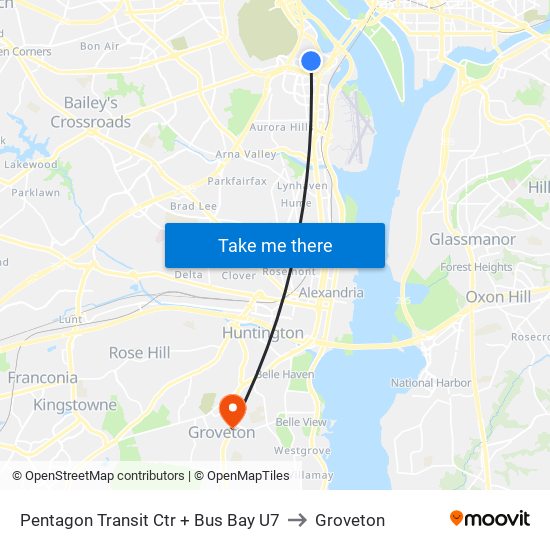 Pentagon Transit Ctr + Bus Bay U7 to Groveton map