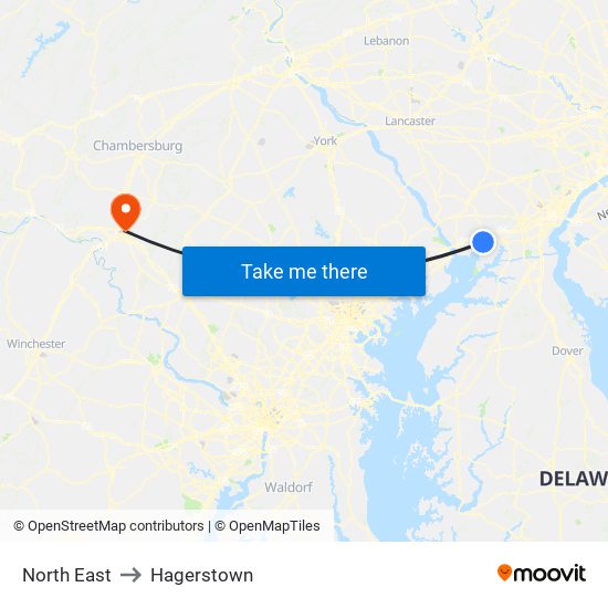 North East to Hagerstown map