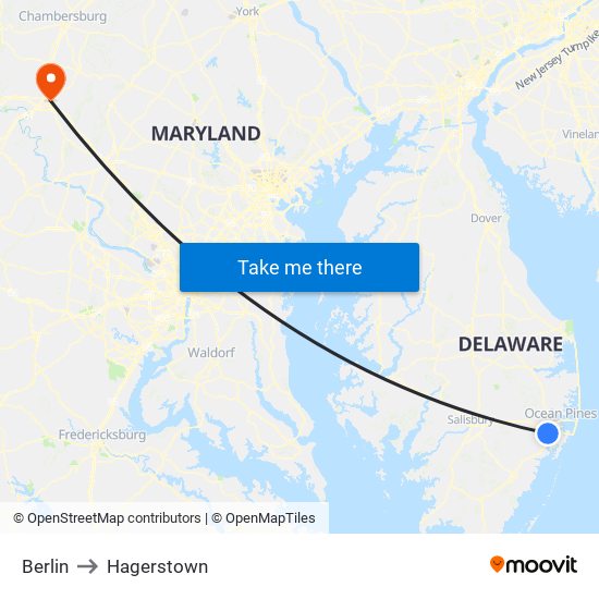 Berlin to Hagerstown map