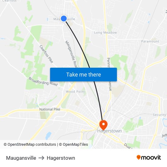 Maugansville to Hagerstown map