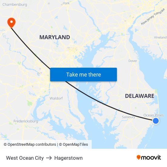 West Ocean City to Hagerstown map