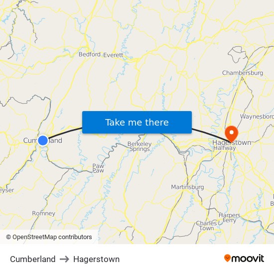 Cumberland to Hagerstown map