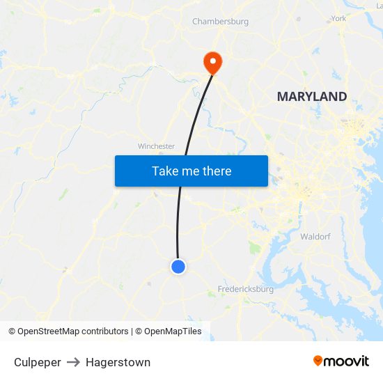 Culpeper to Hagerstown map