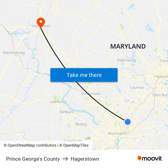 Prince George's County to Hagerstown map