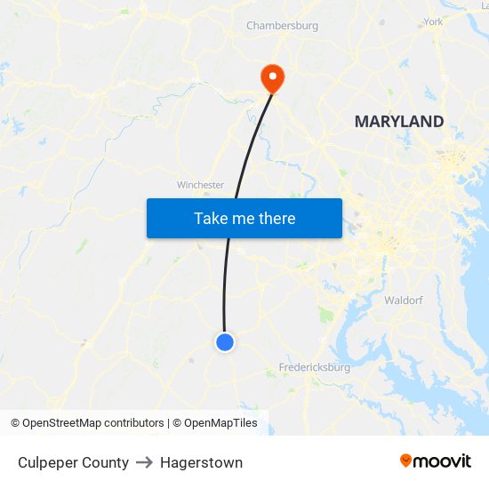 Culpeper County to Hagerstown map