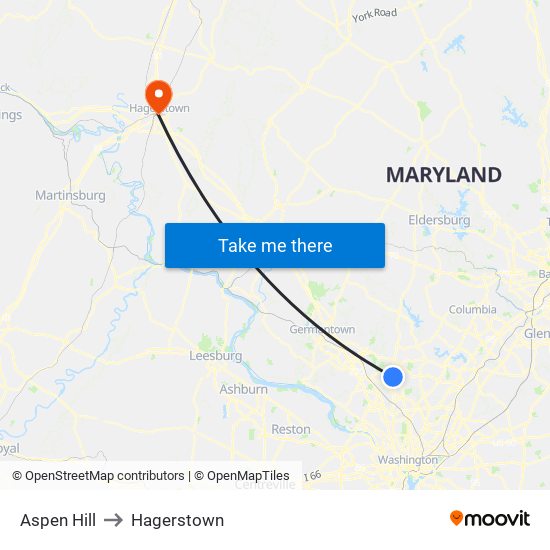 Aspen Hill to Hagerstown map