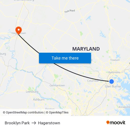 Brooklyn Park to Hagerstown map