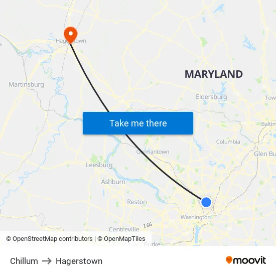 Chillum to Hagerstown map