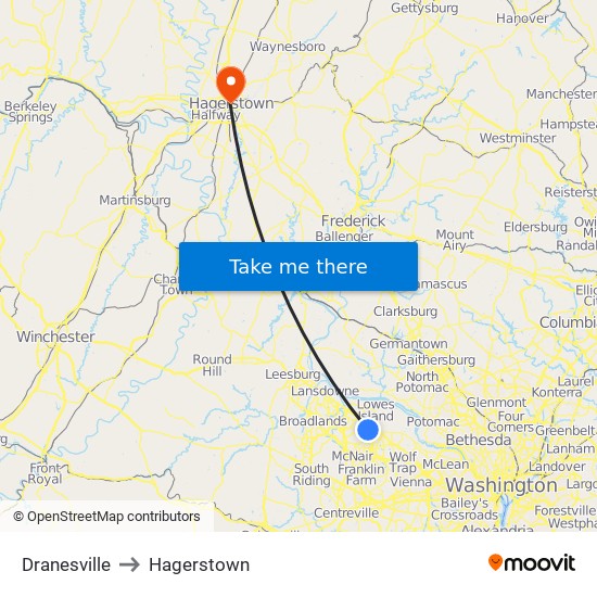 Dranesville to Hagerstown map