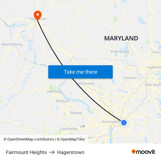 Fairmount Heights to Hagerstown map