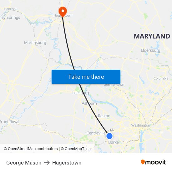 George Mason to Hagerstown map