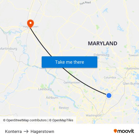 Konterra to Hagerstown map