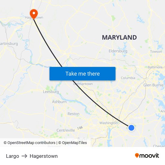 Largo to Hagerstown map