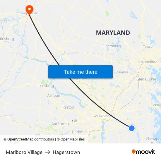 Marlboro Village to Hagerstown map