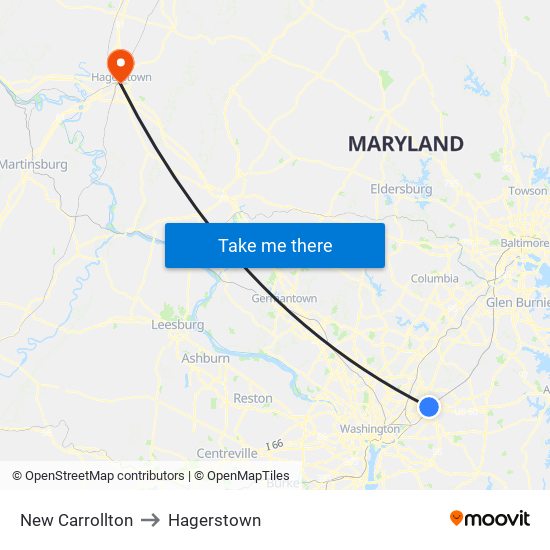 New Carrollton to Hagerstown map