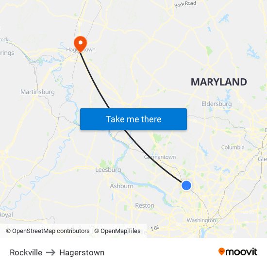 Rockville to Hagerstown map