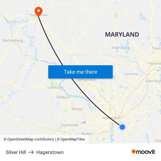 Silver Hill to Hagerstown map