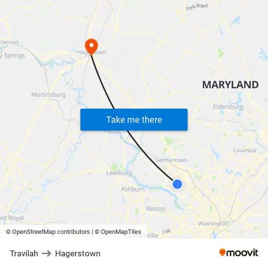 Travilah to Hagerstown map