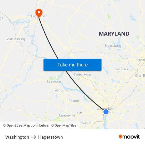 Washington to Hagerstown map