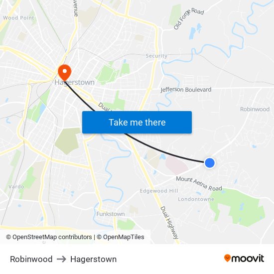 Robinwood to Hagerstown map