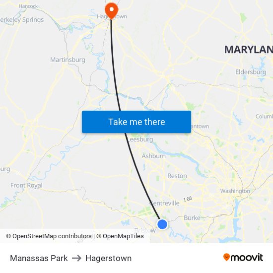 Manassas Park to Hagerstown map