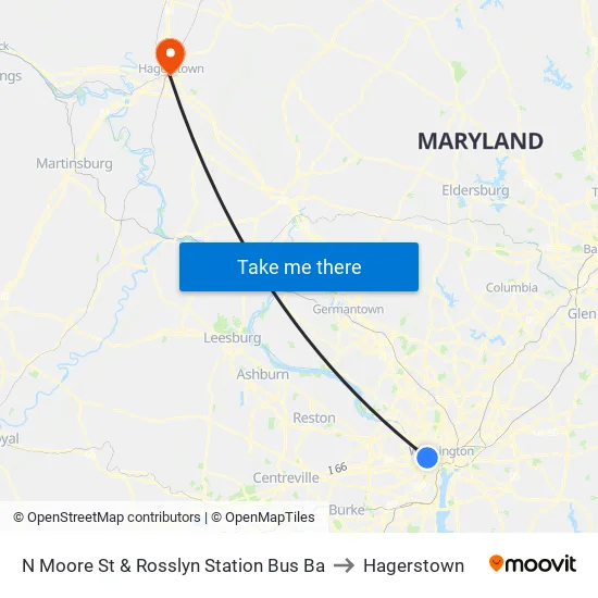 N Moore St & Rosslyn Station Bus Bay D to Hagerstown map