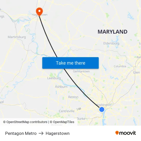 Pentagon Metro to Hagerstown map