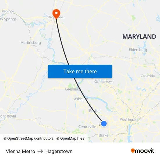 Vienna Metro South Bay P to Hagerstown map