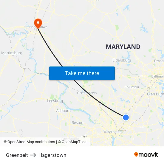 Greenbelt to Hagerstown map