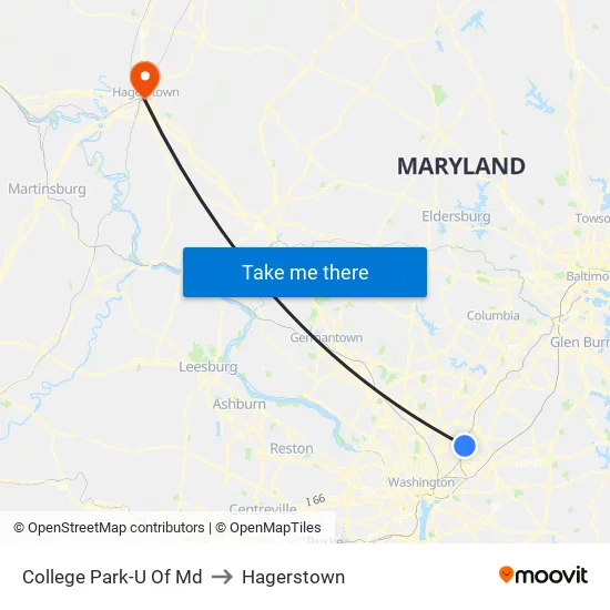 College Park-U Of Md to Hagerstown map
