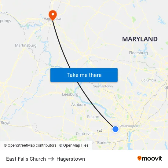 East Falls Church to Hagerstown map