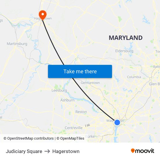 Judiciary Square to Hagerstown map