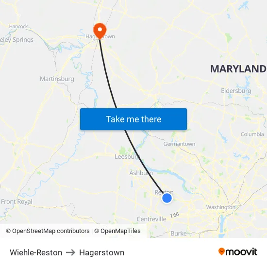Wiehle-Reston to Hagerstown map