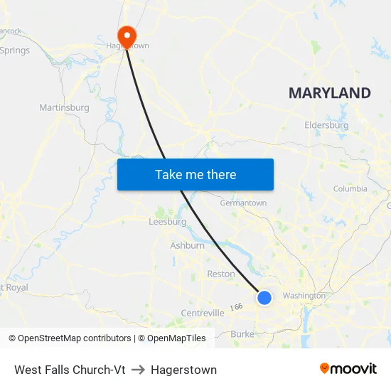 West Falls Church-Vt to Hagerstown map