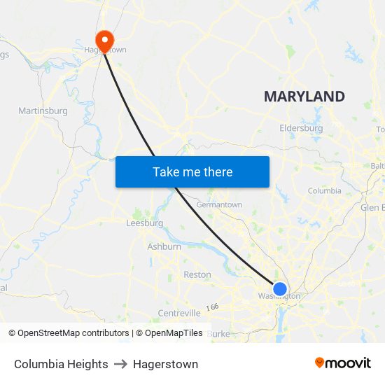 Columbia Heights to Hagerstown map