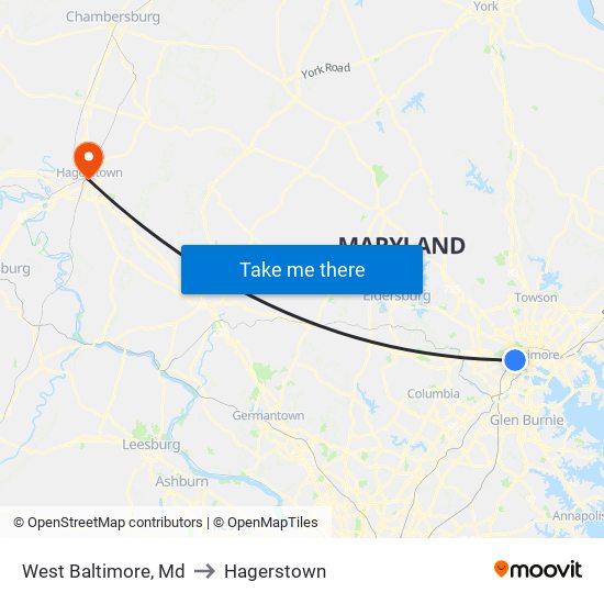 West Baltimore, Md to Hagerstown map