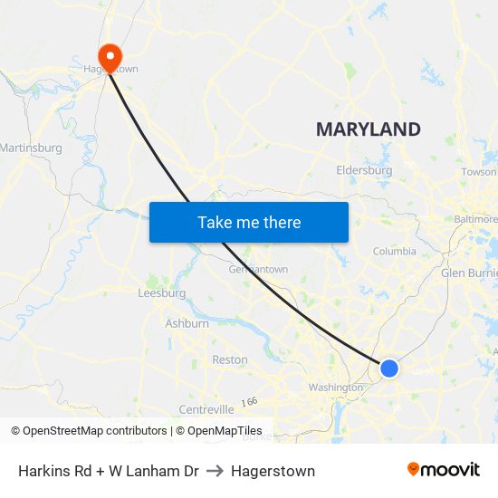 Harkins Rd+W Lanham Dr to Hagerstown map