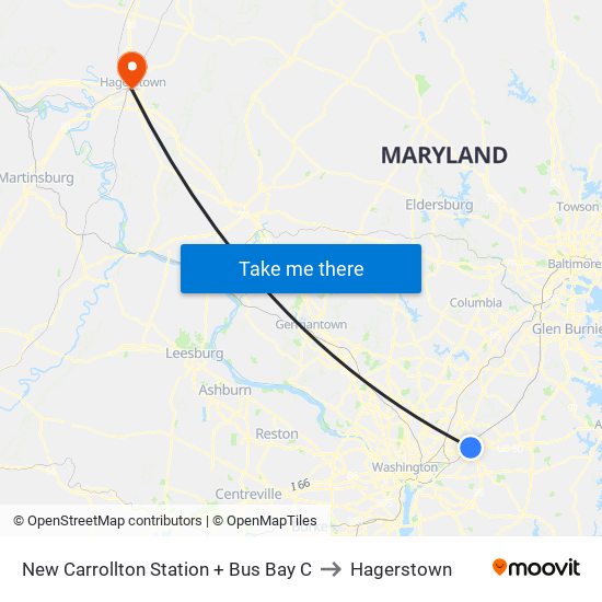 New Carrollton+Bay C to Hagerstown map