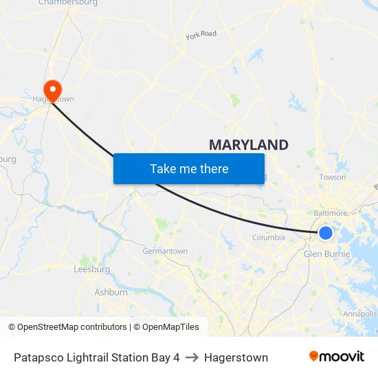 Patapsco Lightrail Station Bay 4 to Hagerstown map