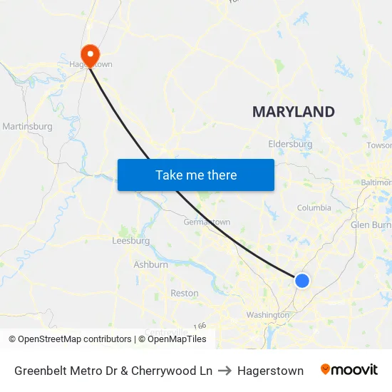 Greenbelt Metro Dr & Cherrywood Ln to Hagerstown map