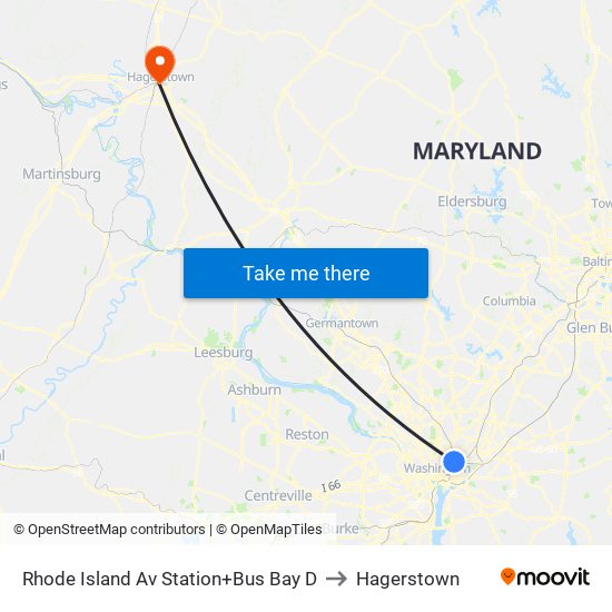 Rhode Island Av Station+Bus Bay D to Hagerstown map