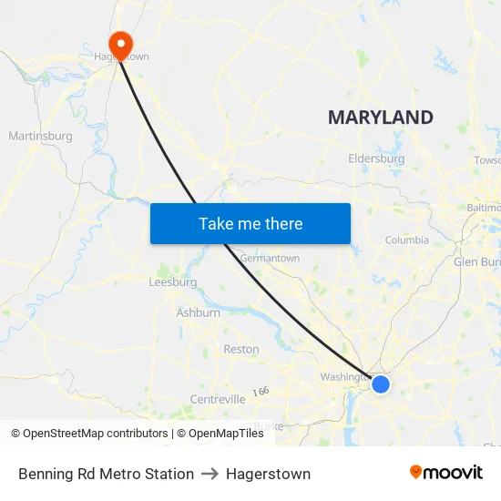 Benning Rd Metro Station to Hagerstown map