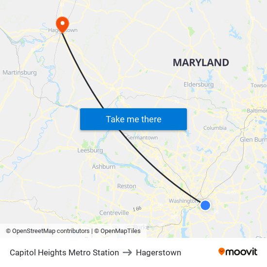 Capitol Heights Metro Station to Hagerstown map