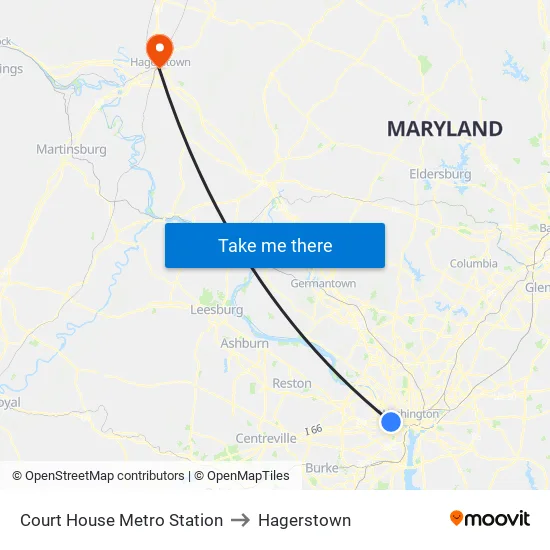 Court House Metro Station to Hagerstown map