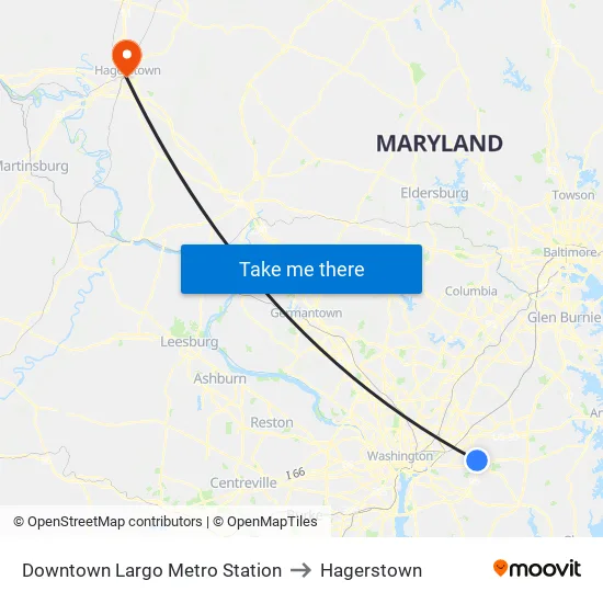Downtown Largo Metro Station to Hagerstown map