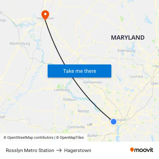 Rosslyn Metro Station to Hagerstown map
