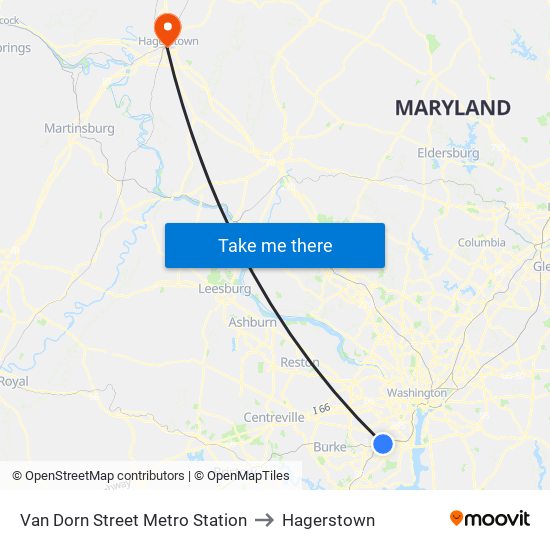 Van Dorn Street Metro Station to Hagerstown map